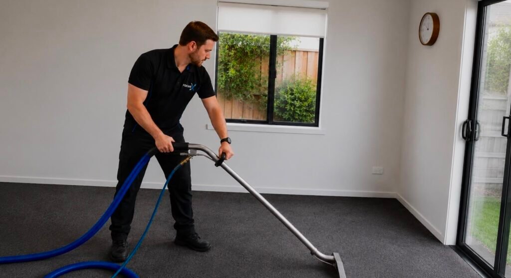 FocusX technician steam cleaning the carpet of a Melbourne home